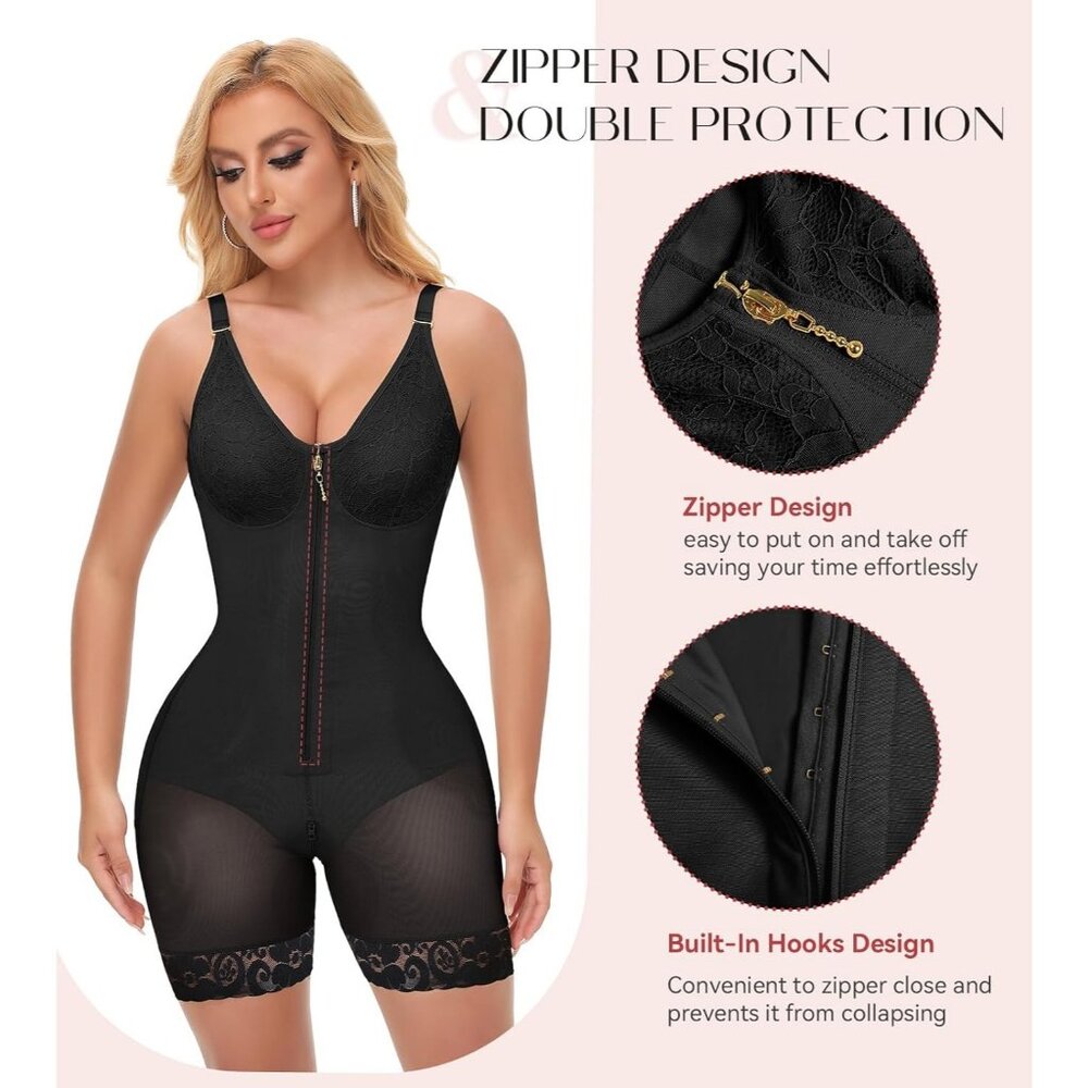 Women's Black Postpartum Body Shaper Tummy Control Shapewear Lifter Bra Zipper - Picture 3 of 7